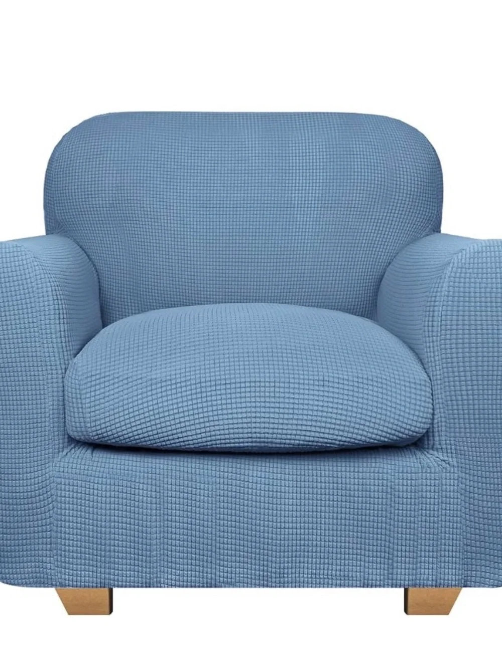 Textured Blue Armchair Slipcover - Stretch Waffle Knit